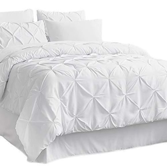 Bedsure White King Size Comforter Set - Bedding Set King 7 Pieces, Pintuck Bed - Picture 1 of 1